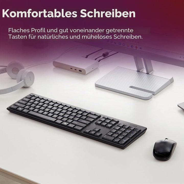 Lenovo 100 Combo Kabellose Tastatur und Maus, 2,4 G (optischer Sensor, 1600 DPI, Nano-USB-Empfänger,