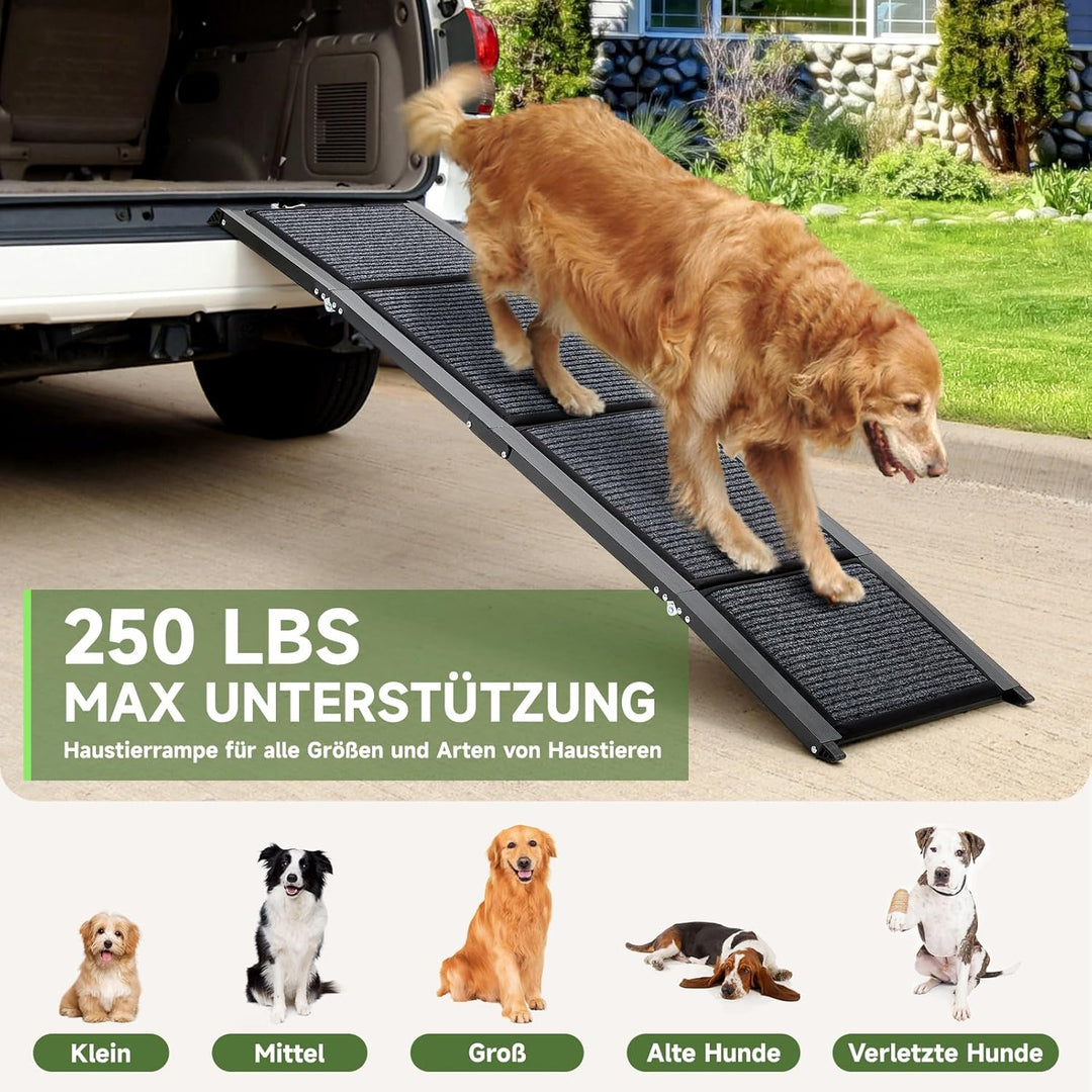 Grosse Hunderampe Auto Klappbar 170CM, Hundetreppe Mit Rutschfester Teppichoberfläche Für Grosse, Mi