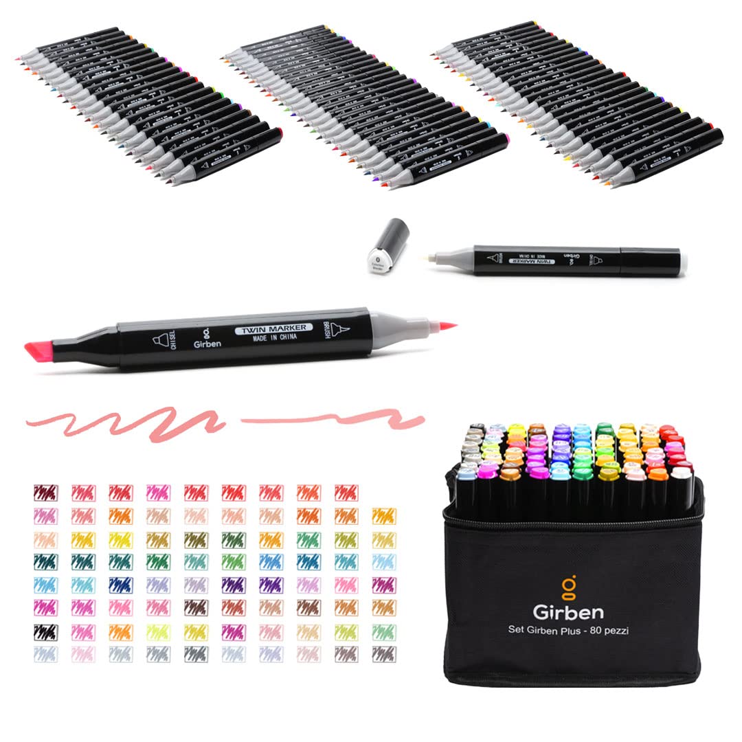 Girben Brush Pen Lettering und Blender - 80 professionelle Marker zum schnellen Zeichnen