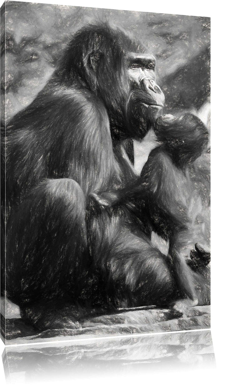 Gorilla-Baby küsst seine Mutter NewArt Format: 100x70 cm auf Leinwand, XXL riesige Bilder fertig ger