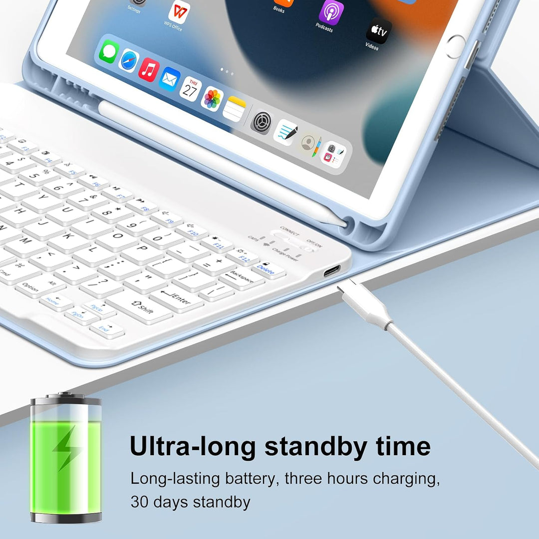 JKSML Tastatur Hülle für iPad 9./ 8./ 7. Generation (2021/2020/ 2019) mit Pencil Halter, Soft TPU Rü