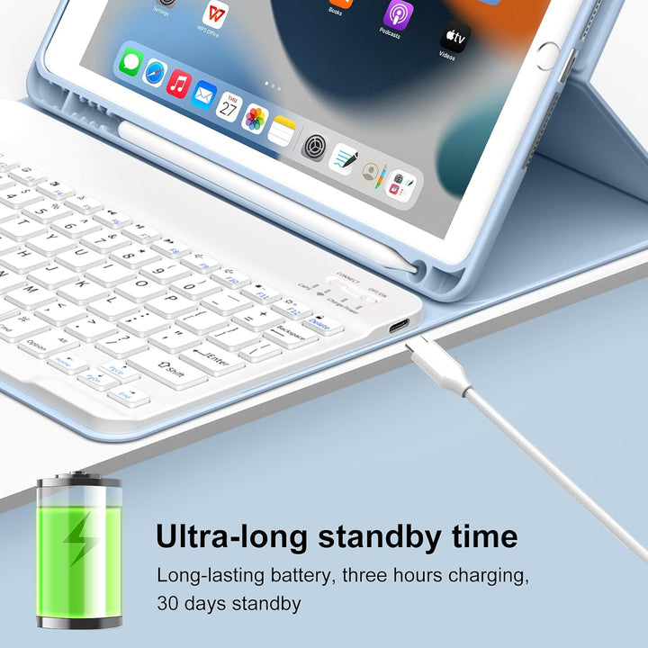 JKSML Tastatur Hülle für iPad 9./ 8./ 7. Generation (2021/2020/ 2019) mit Pencil Halter, Soft TPU Rü