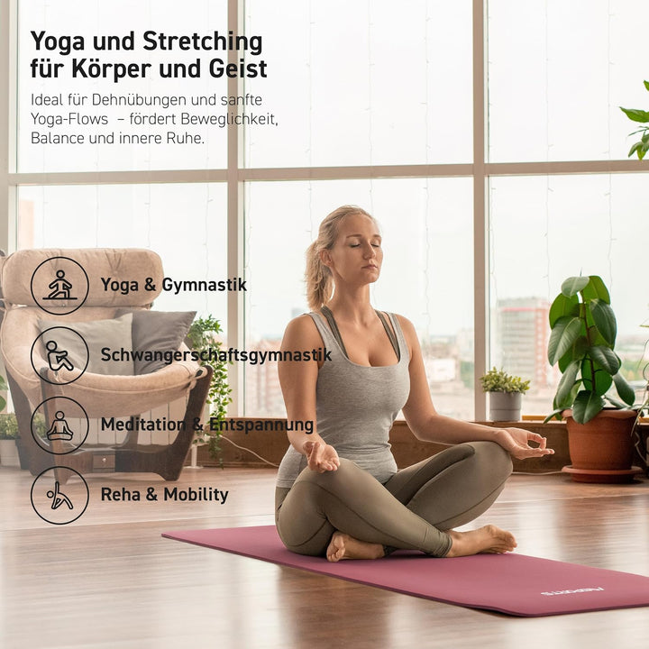 Gymnastikmatte | Yogamatte Premium rutschfest inkl. Tragegurt + Übungsposter + Workout App I Hautfre