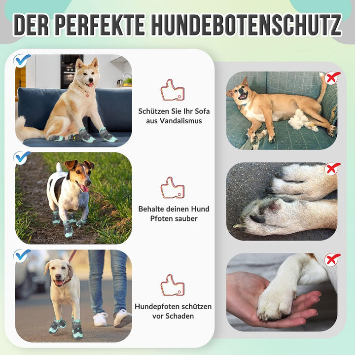 Eyein Hundeschuhe Pfotenschutz, 4 Stück atmungsaktiv Hundeschuhe mit Rutschfester Sohle und reflekti