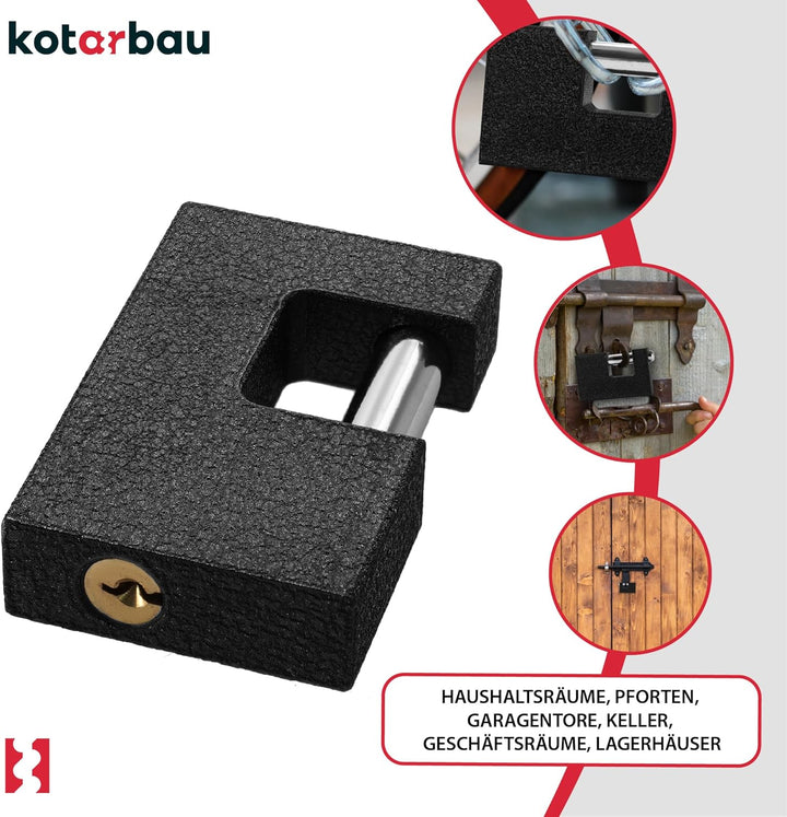 KOTARBAU® Gusseisen Vorhangschloss 80 mm Monoblock Vorhängeschloss mit Bolzen Einbruchsicherung Büge