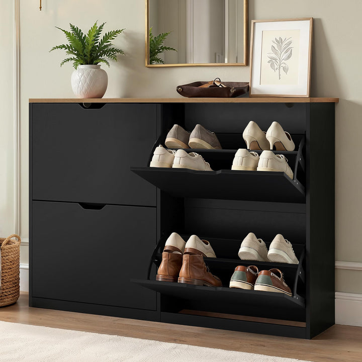 LUE BONA Schuhschrank mit 4 Flip-Klappen,Schuhschrank Schmal 23 cm Tiefe,Schuhkipper Geschlossen mit