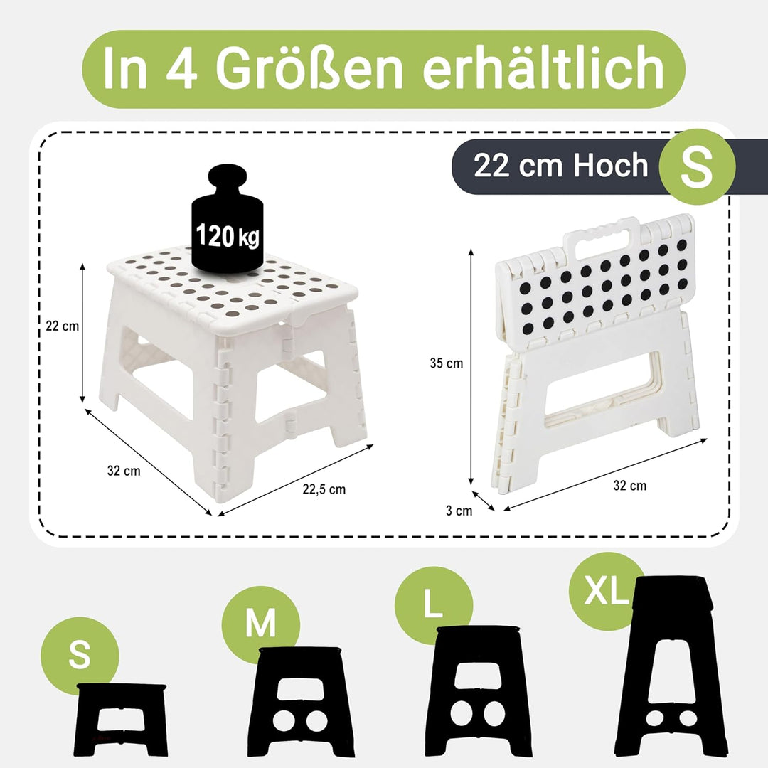 ZOLLNER Tritthocker faltbar - Klapphocker für Kinder und Erwachsene bis 120kg - Anti-Rutsch-Beschich