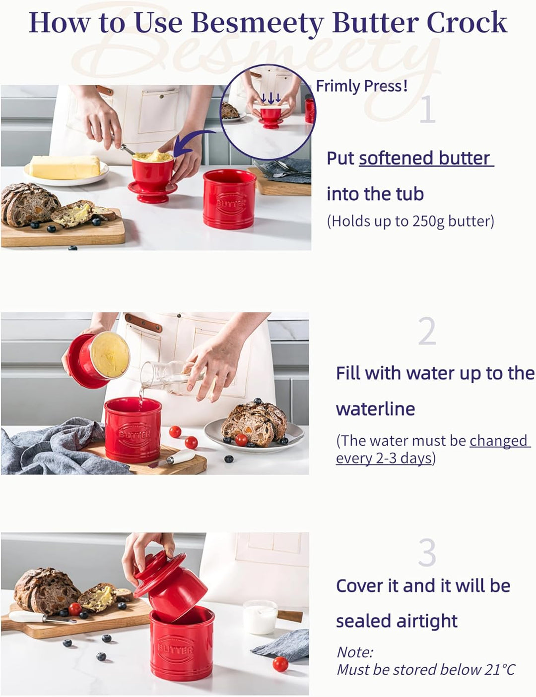 Besmeety Grosse Französische Butterdose, Butterglocke Keramik, Butterdose Porzellan, Butterdosen, 25