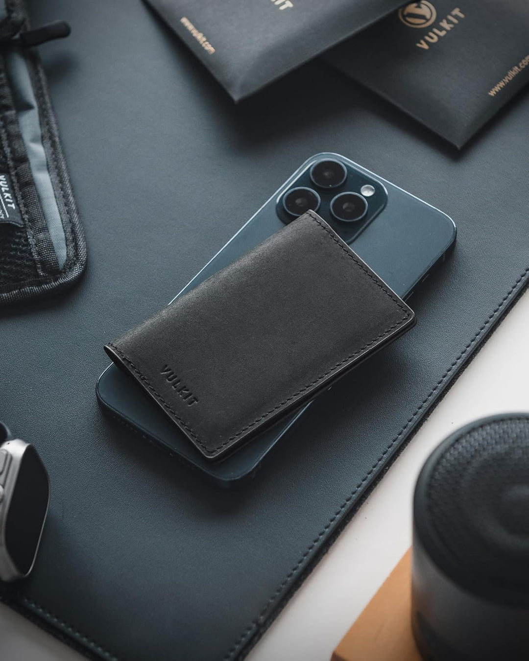 VULKIT Visitenkartenetui Echtes Leder Slim Visitenkartenhüllen für Herren Bifold Visitenkartenhalter