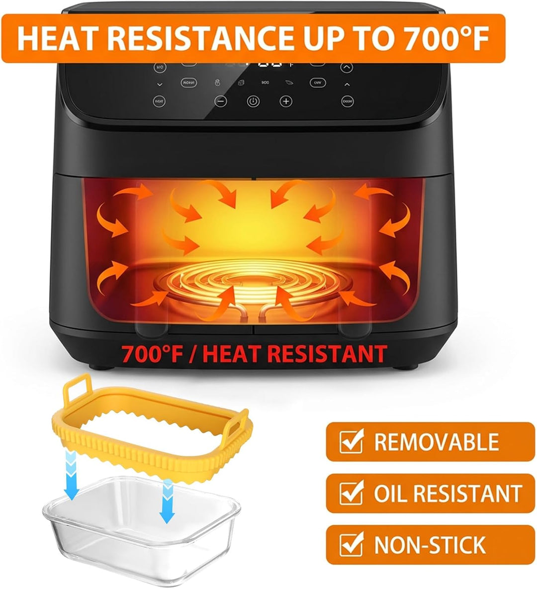 Cozary Glas Auflaufform für Airfryer mit Silikongriff &amp; Deckel, 21x16x6,5cm für Heissluftfritteuse M
