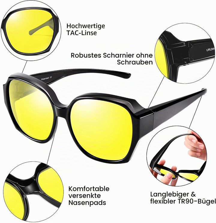 URUMQI Nachtsichtbrille für Autofahrer, Nachtfahrbrille Nachtbrille zum Autofahren Damen Herren, Aut