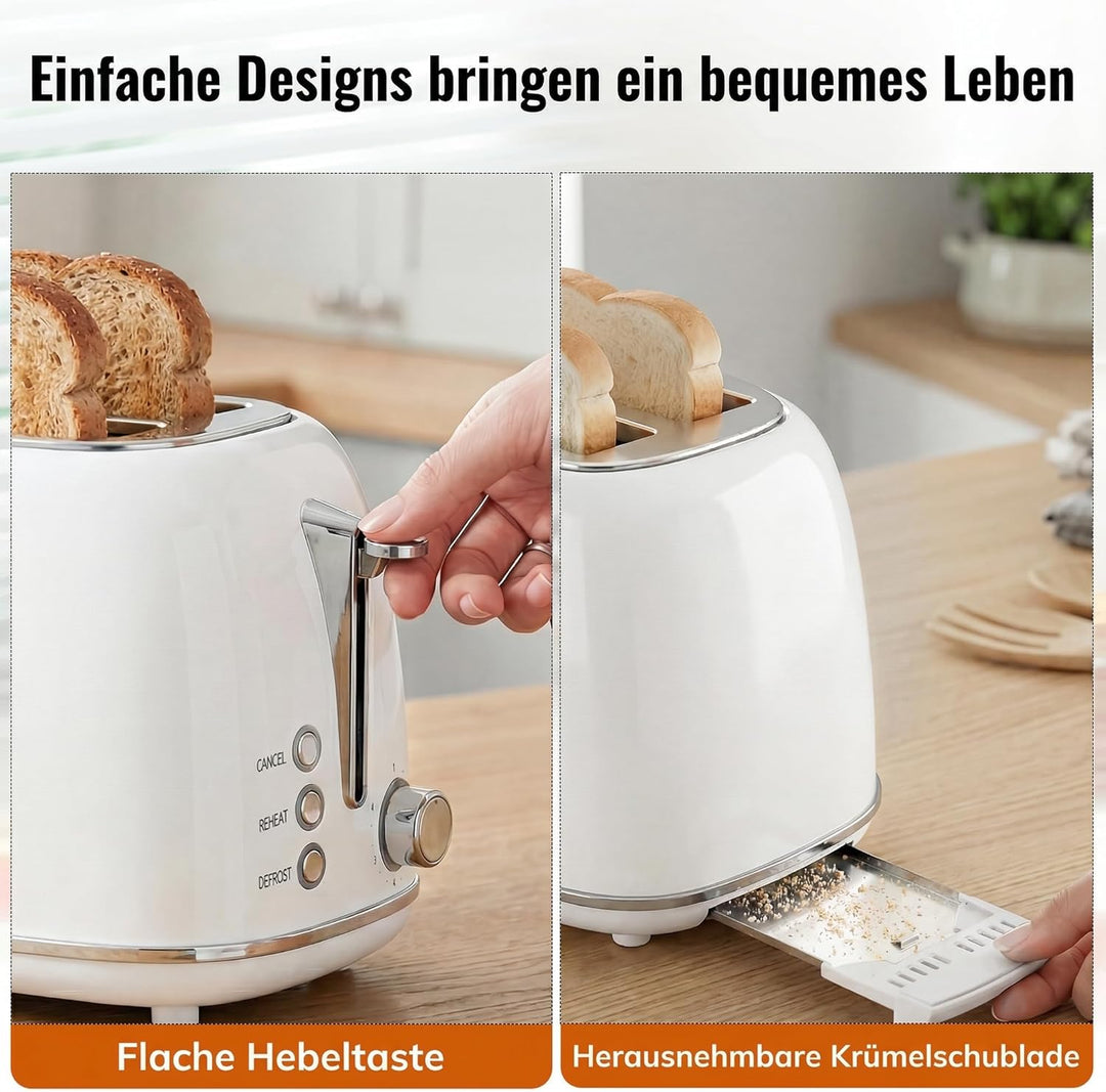 Keenstone Toaster 2 Scheiben, Retro Edelstahl Toaster mit breitem Schlitz, 6 Bräunungsstufen, mit Wa
