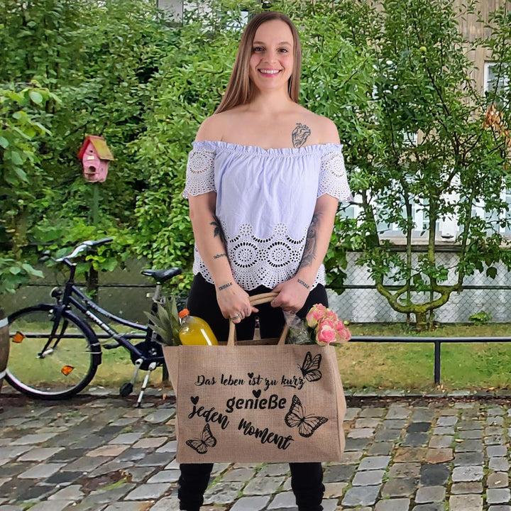 Domelo Einkaufskörbe. Bedruckte Einkaufstasche. Jute Tasche gross. Korbtasche, wasserabweisenden Str