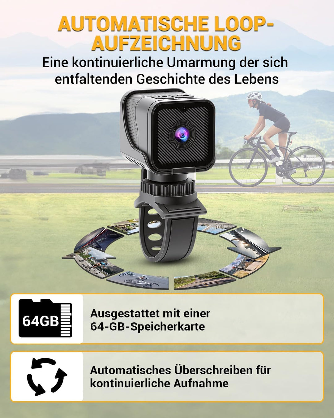 WLAN Action Kameras 120°Weitwinkel Sportkamera Mini Action Cam 1080P HD Dashcam Fahrrad für Helm und