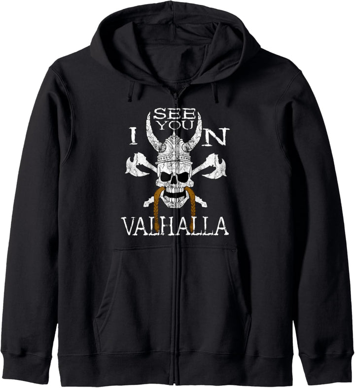 See You In Valhalla Wikinger Totenkopf Krieger Kelten Odin Kapuzenjacke