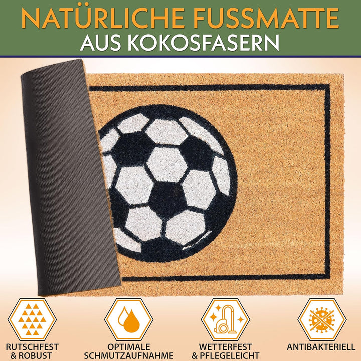 BRUBAKER Fussmatte für Aussen und Innen - Fussball - 45 x 75 cm Schmutzfangmatte aus 100% Kokos - Fu