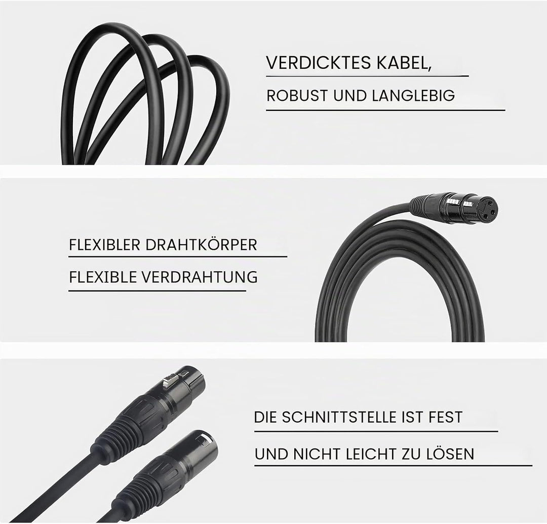 DMX Kabel 3m, 10ft XLR Kabel for Stage Light or Microphone, DMX Kabel 3 Polig With Male to Female Co