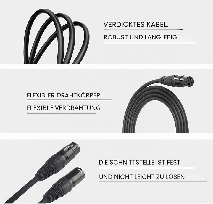 DMX Kabel 3m, 10ft XLR Kabel for Stage Light or Microphone, DMX Kabel 3 Polig With Male to Female Co