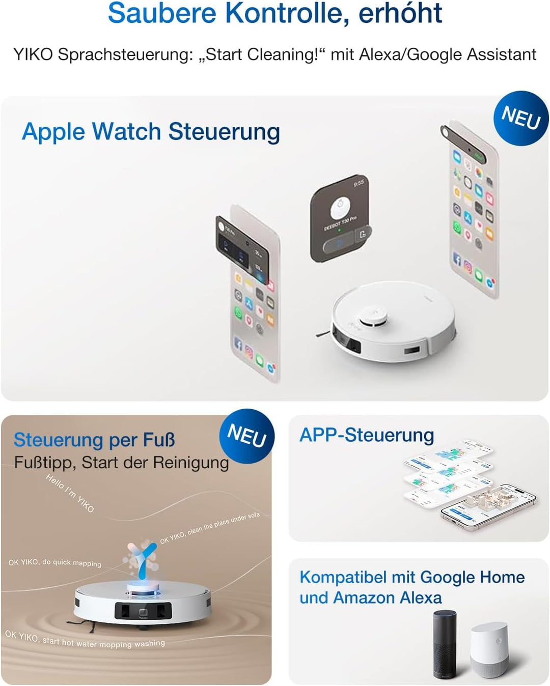 ECOVACS DEEBOT T30C Pro Omni GEN 2 Saugroboter mit Wischfunktion, 15400Pa Saugkraft, Auto-Entleerung