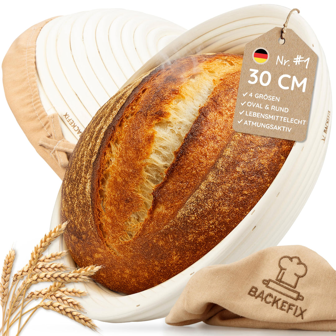 Backefix Gärkorb rund 30 cm gross | rundes Gärkörbchen für grosse Brote bis 1800g Teig | mit Leinent