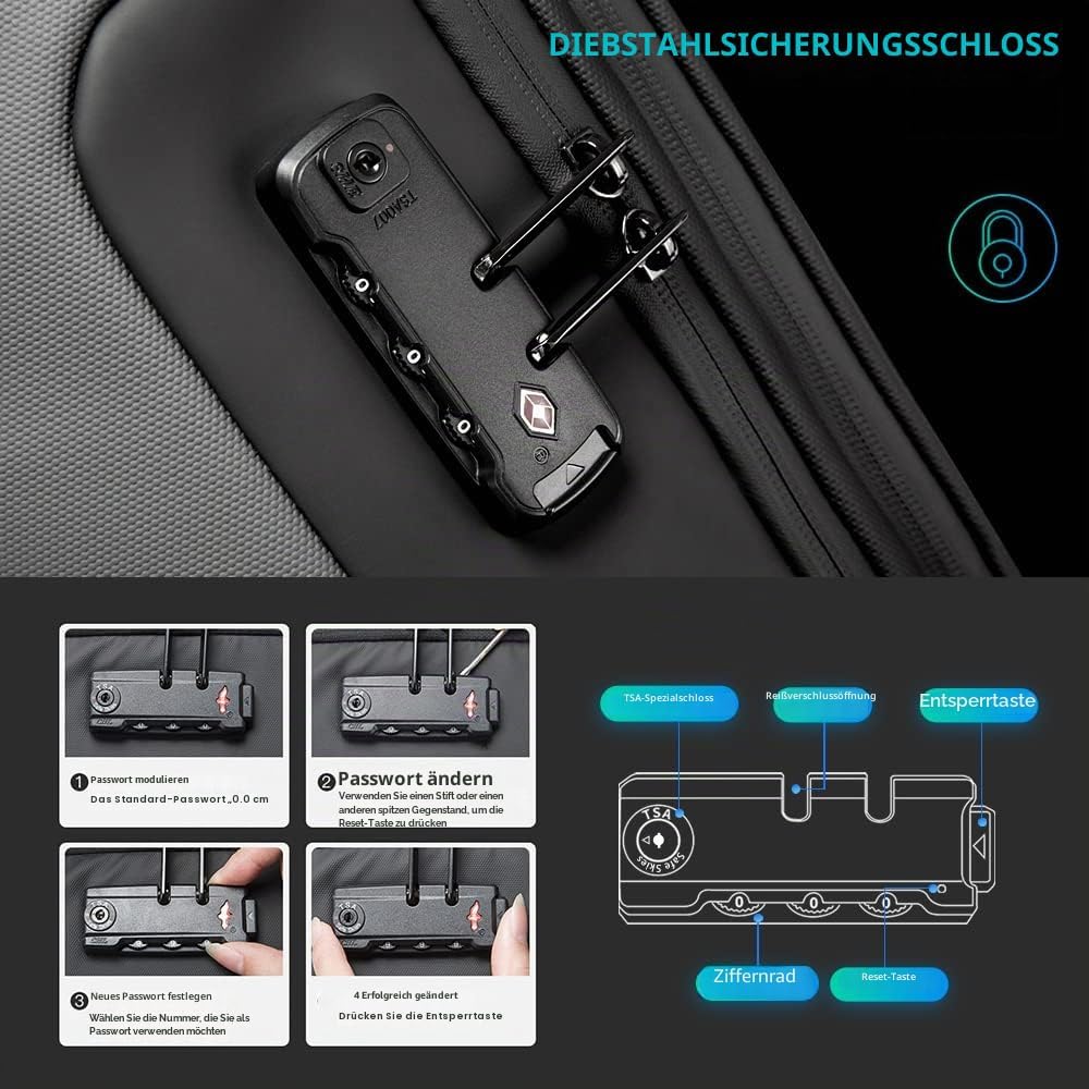 BANGE Anti-Diebstahl-Rucksack mit USB-Ladeanschluss, leichter Business-Rucksack für Damen und Herren