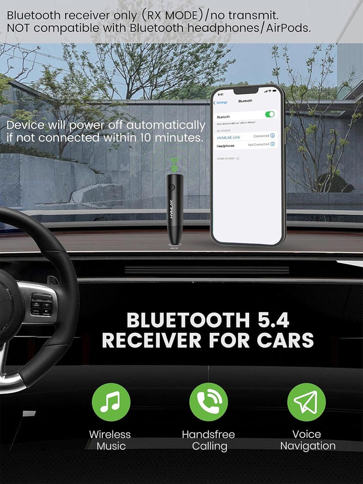 HVMLAK Aux Bluetooth Adapter Auto, Bluetooth 5.3 Empfänger Klinke 3.5 mit Stärkerem Mikrofon, für Au