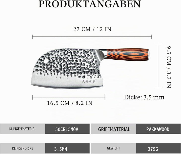 TJ POP Hackmesser Chinesisches Kochmesser Professionelles 16.5cm, Scharfer Full-Tang Fleischerbeil,