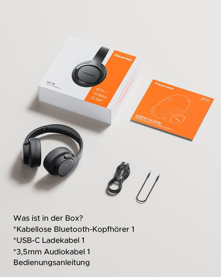 truefree HF-10 Over-Ear Bluetooth Kopfhörer mit 40mm Treiber, ANC -45dB, Raumklang, 125h Akku, AI Mi