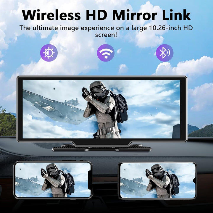 10,26 Zoll Apple Carplay Display &amp; Android Auto Display mit 4K Dashcam/Rückfahrkamera 1080P HD/Bluet