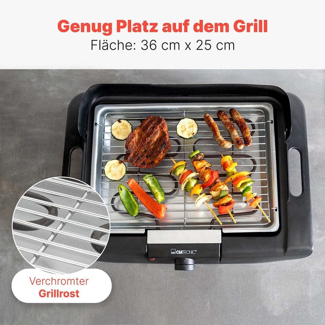 Clatronic® Barbecue-Tischgrill | Elektrogrill ideal für Balkon & Küche | Elektro Grill mit Windschut