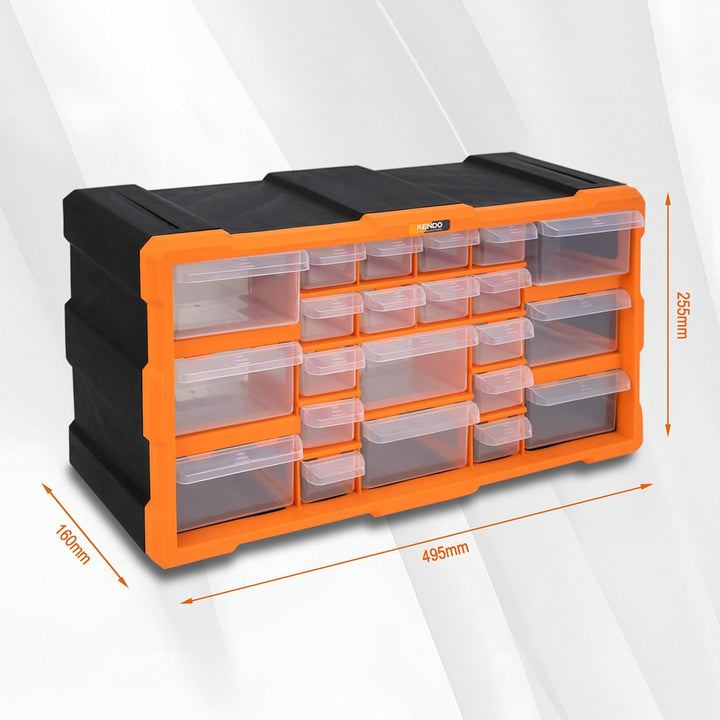 KENDO Kleinteilemagazin Schubladen - Sortierboxen für Kleinteile mit 22 Schubladen - Masse 49.5 x 16