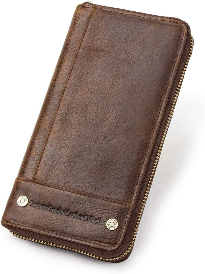 Contacts RFID Blocking Echtleder Herren Reissverschluss um Brieftasche Karte Telefonhalter Münzkuppl