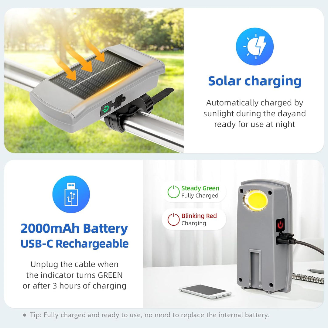 Solar-Grillleuchte für Blackstone Grillplatte & Weber Grill, USB-C-Solar, wiederaufladbar, 360° dreh