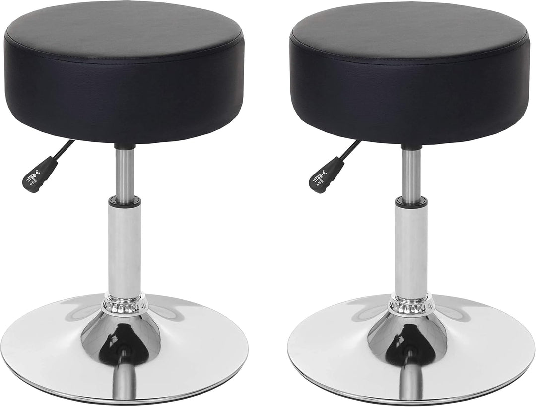 Mendler 2er-Set Hocker HWC-C22, Sitzhocker Schminkhocker, höhenverstellbar Ø 35cm - Kunstleder, schw