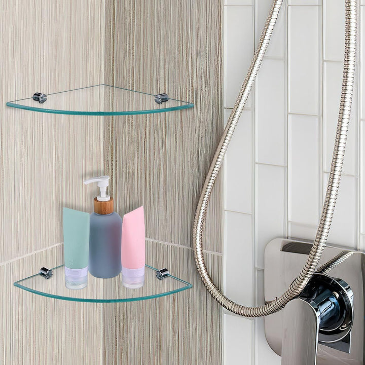 Cabilock 2 Stück Badezimmer Eckregal Glas Eckablage 20x20cm 6mm Glaswandhalterung Wandmontage Bad Au