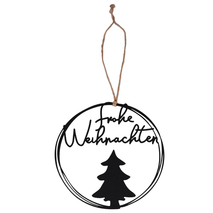 UNUS Aufhänger Frohe Weihnachten rund Ø 25 cm Metall Wanddeko mit Tannenbaum stilvolle Weihnachtsdek