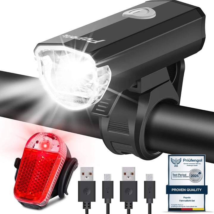Fahrradlicht Set LED StVZO-30/15 LUX Fahrradbeleuchtung Set 360° Beleuchtung-IPX4 Wasserdicht mit US
