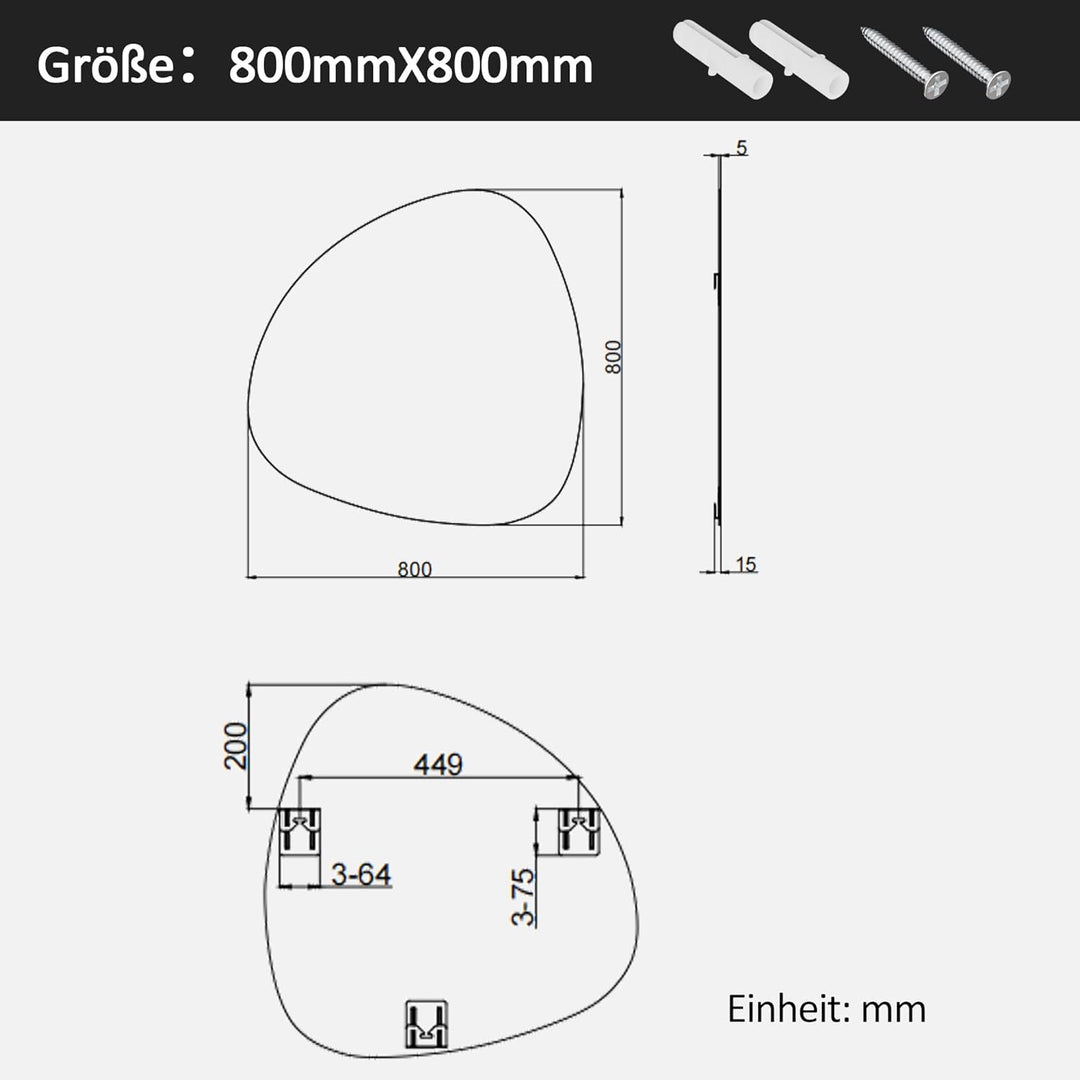 Boromal Badspiegel Asymmetrischer 80x80cm Asymmetrischer Spiegel Badezimmerspiegel Dekorative Wandsp