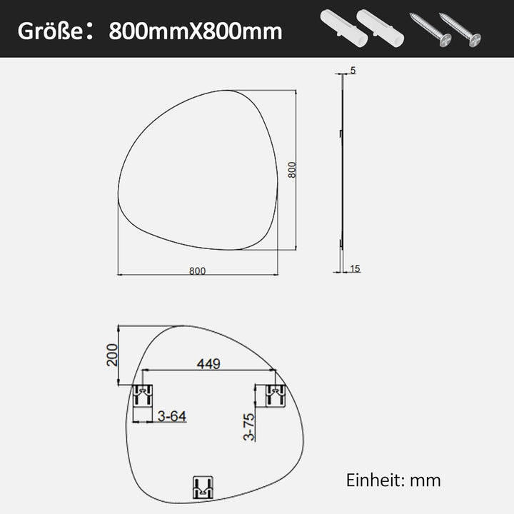 Boromal Badspiegel Asymmetrischer 80x80cm Asymmetrischer Spiegel Badezimmerspiegel Dekorative Wandsp