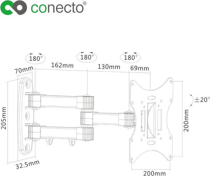 conecto Wandhalterung für TV Geräte/Monitore mit 58-107cm (23-42"), VESA 200x200, neigbar: +/-20°, s