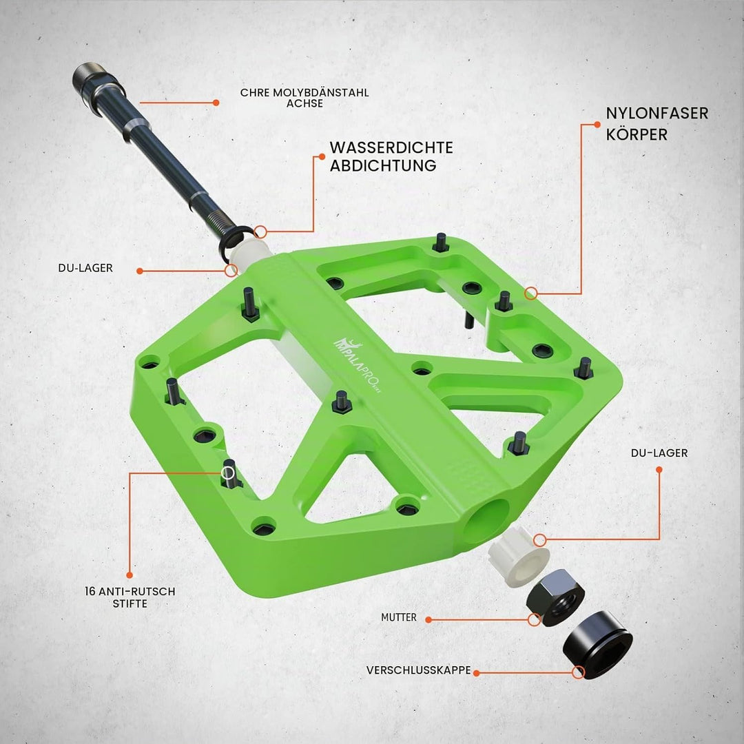 IMPALAPRO Fahrradpedale breite Nylonplattform (115 × 113 mm) Ultraleicht 180 g – Flat Pedale MTB Ren
