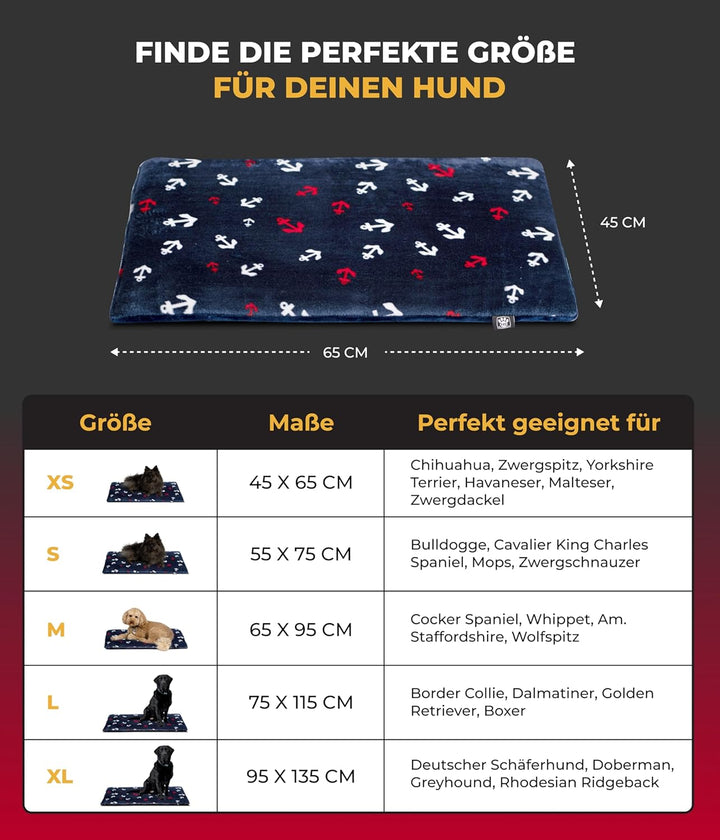 HS-Hundebett® Hundedecke XS (45x65 cm) – Wendbar & gemütlich Dank 3 cm Füllung – Perfekt fürs Sofa,