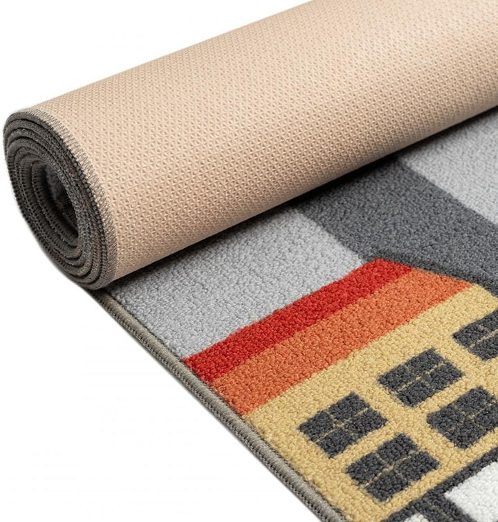 CARPETIA Kinder Spielmatte mit Blick auf die Stadt | Hintergrund in grau Grösse 80x150 cm Strasse Gr