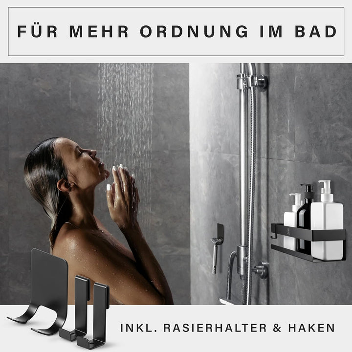EDELZ® Bad Duschablage Duschkorb ohne Bohren – Shampoo Halterung für Dusche zum Kleben aus rostfreie