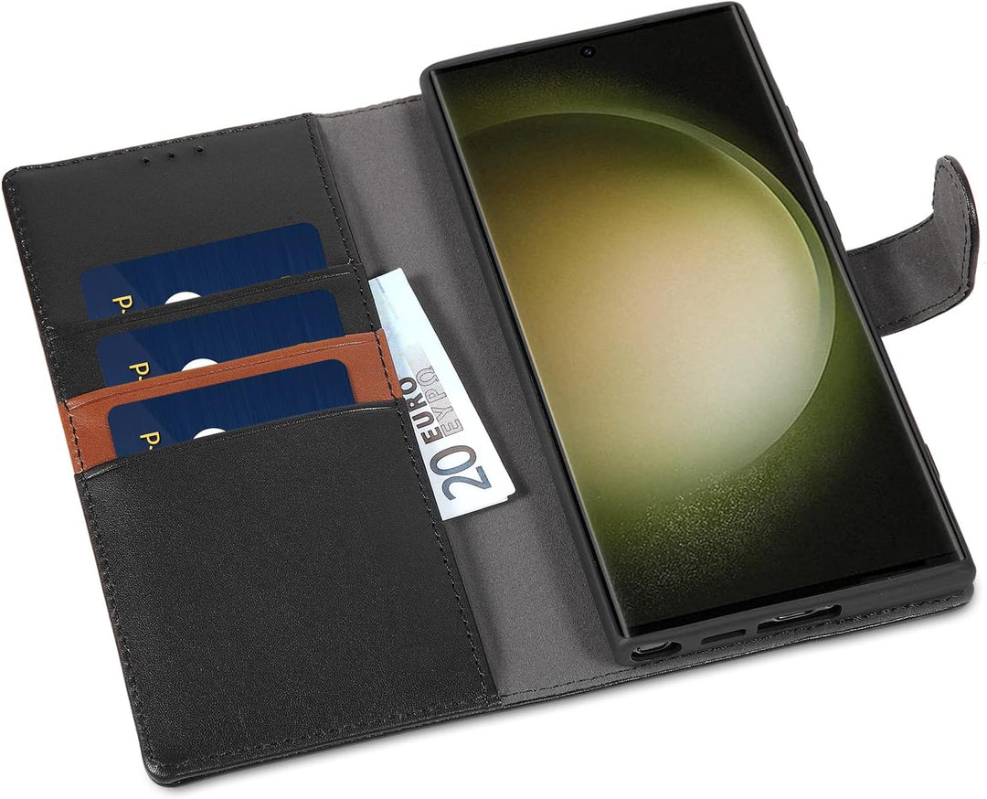 LENSUN Echtleder Hülle für Samsung Galaxy S23 Ultra, Handyhülle [Echtes Leder] [Kartenfach] [RFID Sc