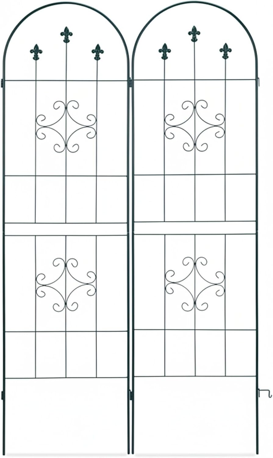 Relaxdays Rankgitter 2er Set, Metall, 180 x 50 cm, Vintage Rankhilfe Garten, Rundbogen & Spitze, zum