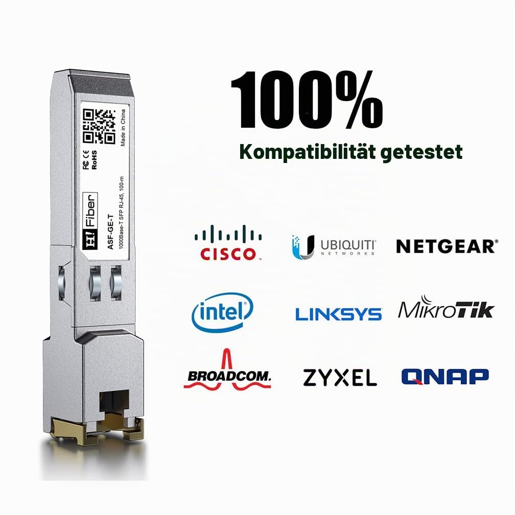 H!Fiber Gigabit SFP Kupfer RJ45 Modul, 1000base-T Transceiver für Cisco GLC-T/SFP-GE-T, Meraki MA-SF