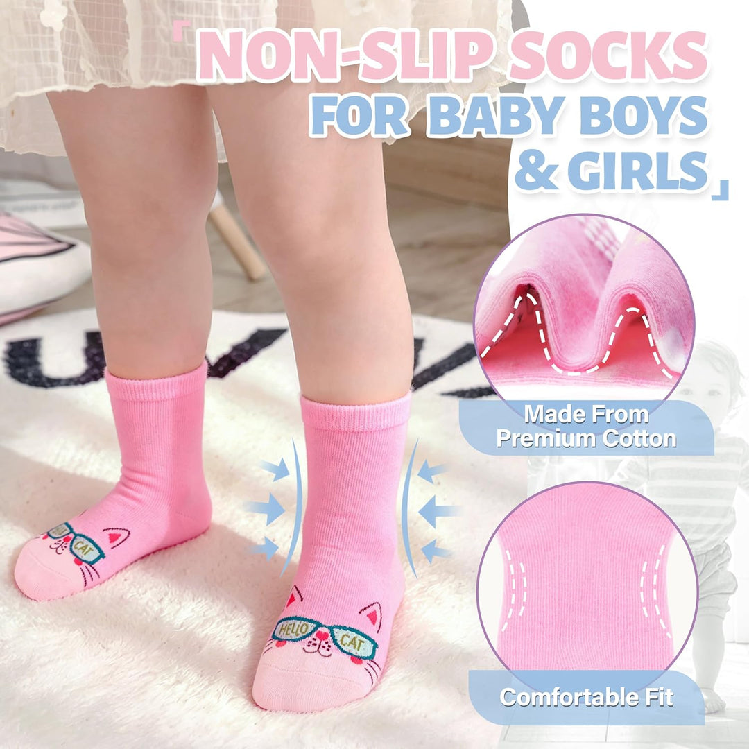 ANTSANG 12 Paare Stoppersocken Kinder Baby Mädchen Socken Anti Rutsch / Rutschfeste Socken Baumwolle