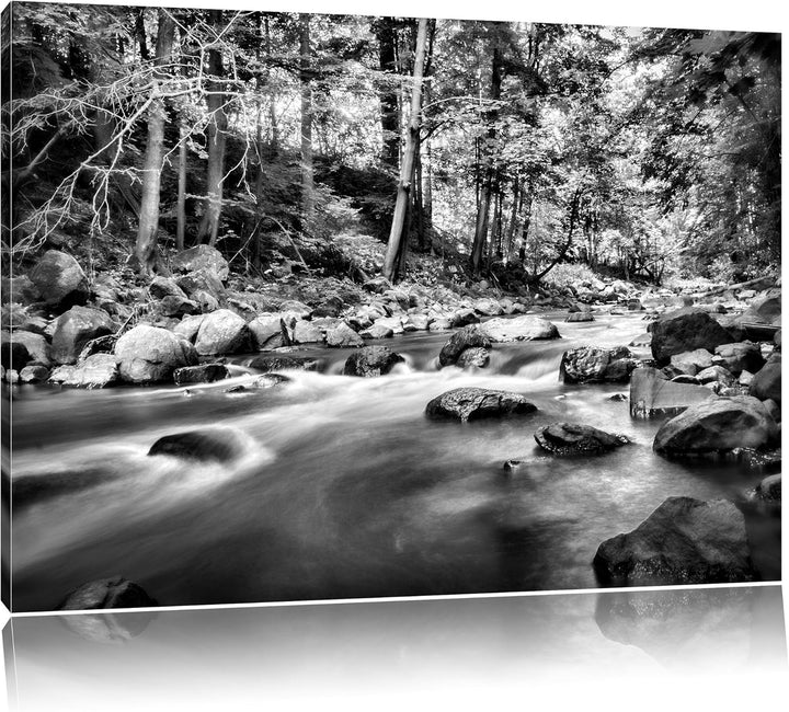 Pixxprint Fluss mit Steinen als Leinwandbild/Grösse: 100x70 cm/Wandbild/Kunstdruck/fertig bespannt,