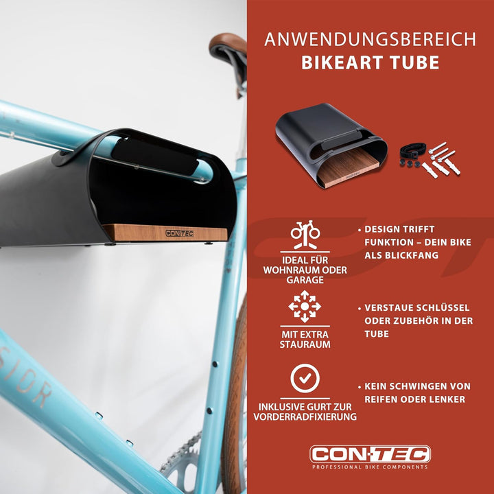 CONTEC Wandpräsenter bikeART Tube, 25kg, aus Stahl und Walnussholz, inkl. Befestigungsmaterial, für